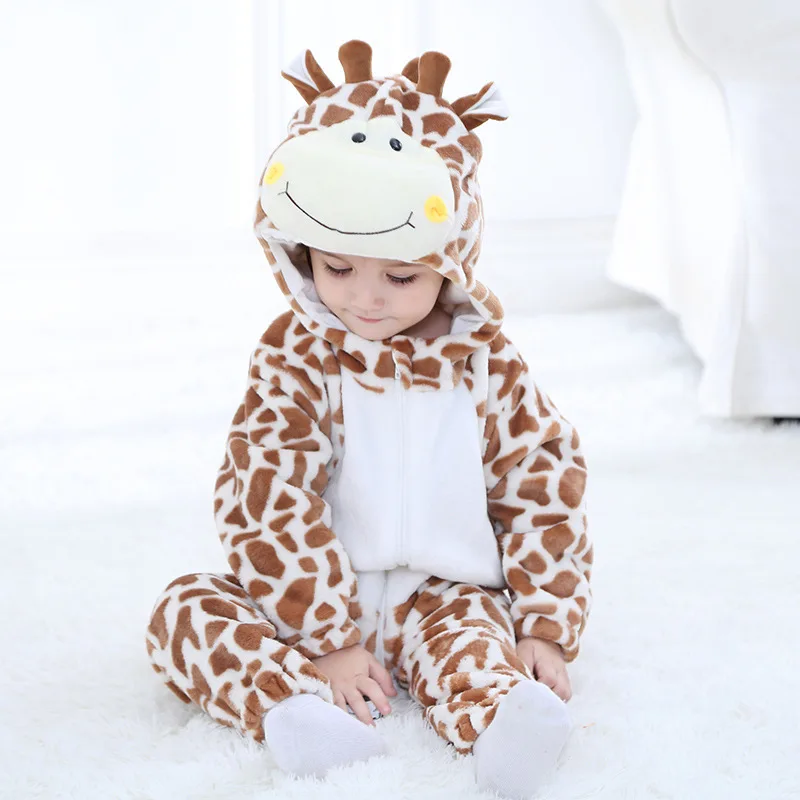 27kids Cute Giraffe Romper Baby Winter Clothes Animal Hooded Cartoon Onesie Toddler Boy Girl Pajama Newborn Jumpsuit cute baby bodysuits