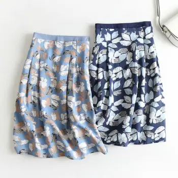 

2020 Women Spring Summer New Fashion Elegant Casual Print Pleated Long Midi Skirt