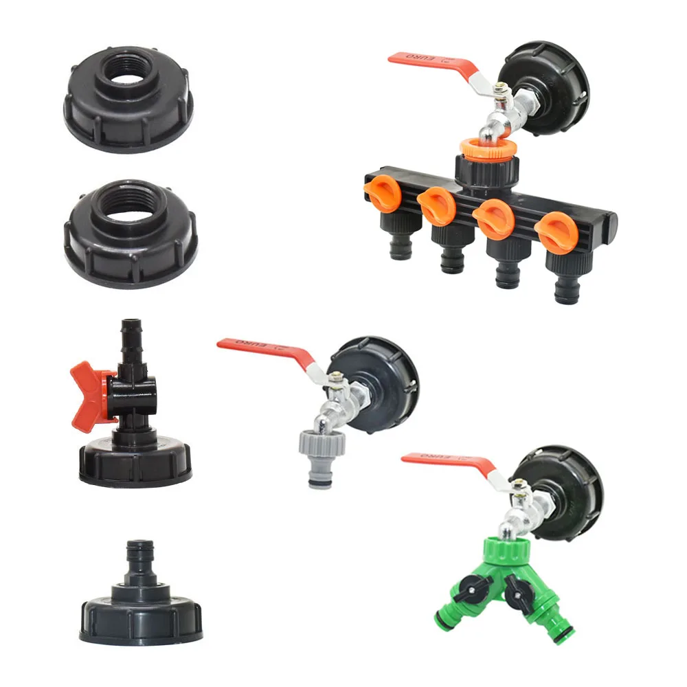 IBC S60 Adapter 2" To 1/2" 3/4" 1" Female Thread Coupler Garden Tap 2/4 Way Valve 60mm Coarse Thread Garden Water Connectors