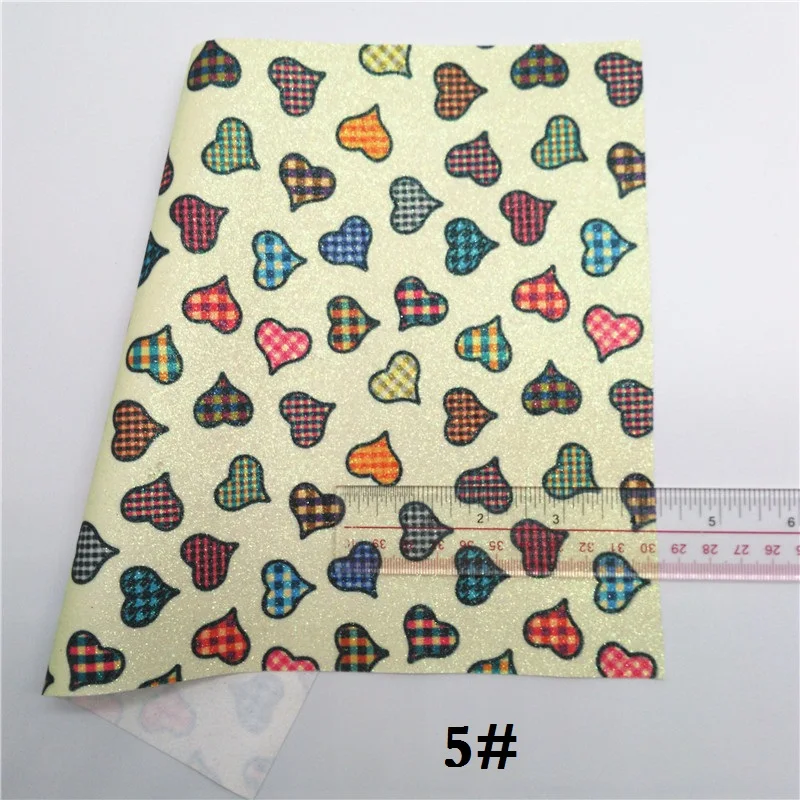5 Glitterwishcome 21X29 см A4 размер сердца блеск с принтом ткань, синтетическая кожа листы винил для бантов, GM427B - Цвет: 5