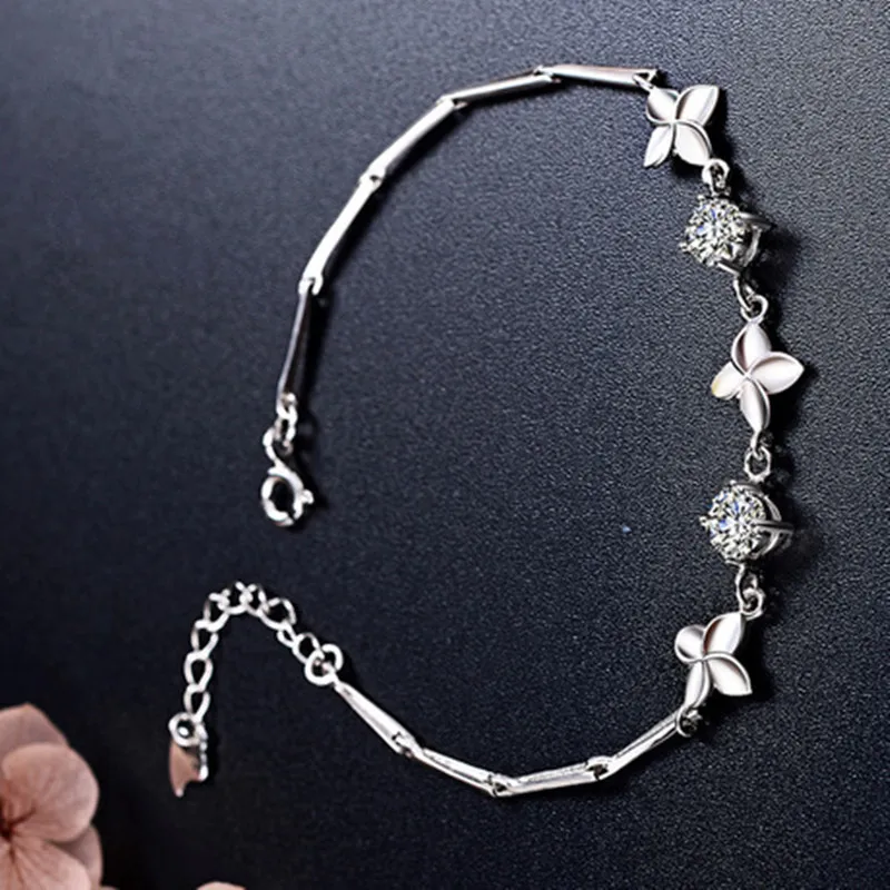 S925 sterling silver Korean version of the simple four-leaf clover bracelet for ladies