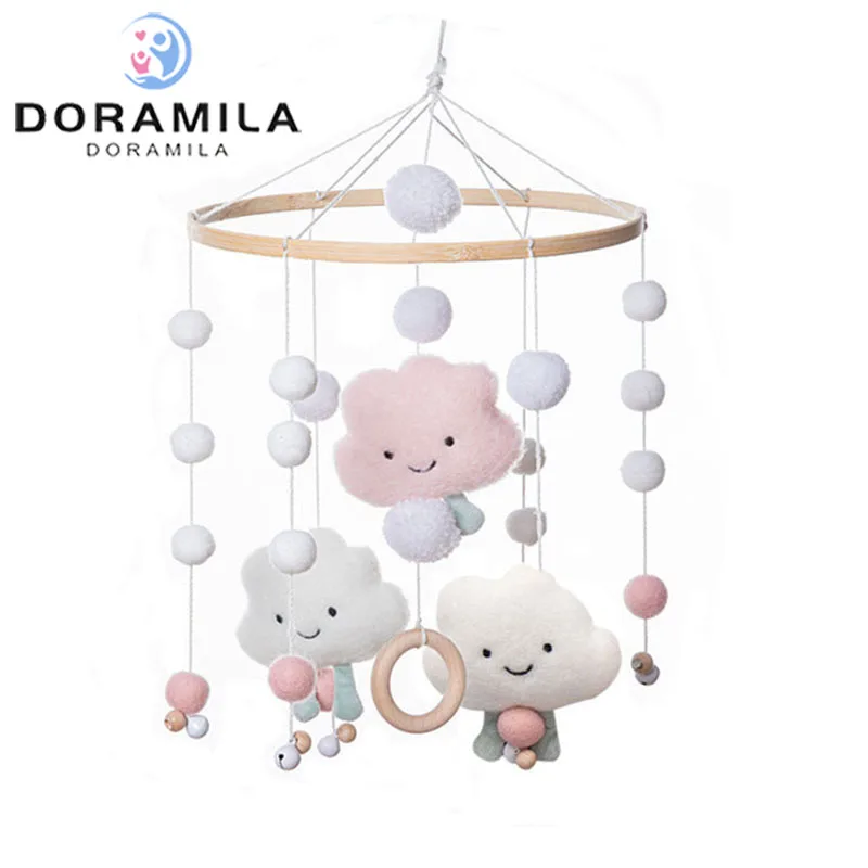 

1PC Baby Cute White Cloud Rattles Crib Mobiles Wood Toy Holder Rotating Bed Bell Musical Box Cloud Cotton Carousel For Cots