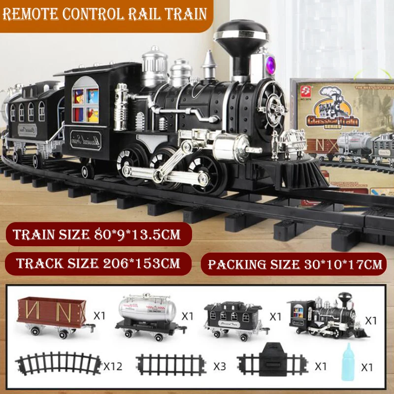 

New Children Electric RC Train Railway Toys Simulation Of Track Programming Classical Steam Christmas Train Children Gift Toys