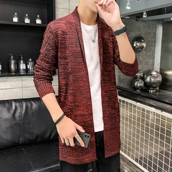 

Spring New Men's Sweater Solid Color Straight Loose Knit Coat Korean Long-sleeved Shirt Men's Slim Long Cardigan Sweater Coat