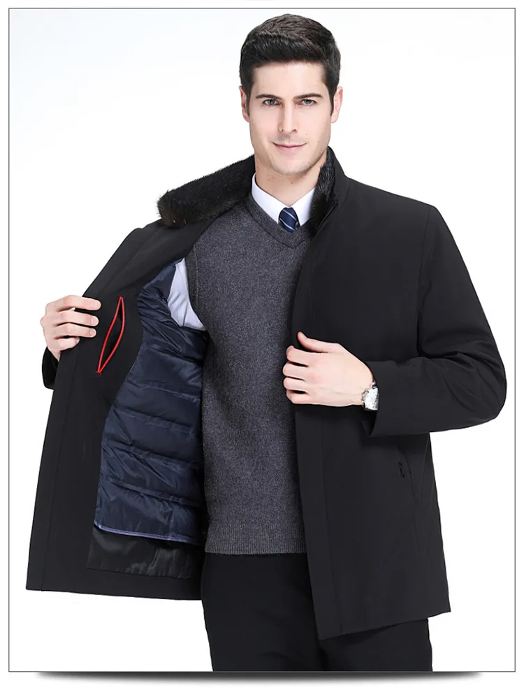Top Grade Middle-aged MEN'S down Jacket Men's Thick Warm Mink Fur Stand Collar Business MEN'S Coat Men's Mid-length