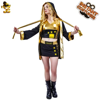 

Adult Women's Gladiator Boxing Champion Costume Outfits Fancy Dress Cool Black Boxing Clothes for Carnival Party