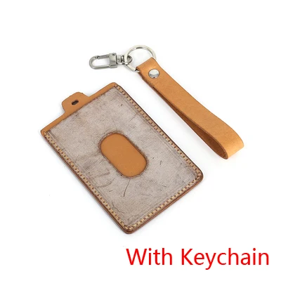 Brown-Keychain Держатель удостоверения личности первый слой коровья кожа удостоверения личности Держатели карт топ-конец Имя тег Вертикальный стиль идентификатор автомобиля карты шеи шнурок для ключей - Цвет: Brown-Keychain