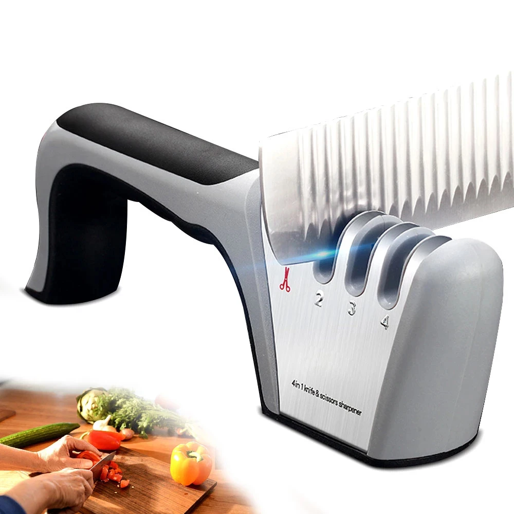 

Knife Sharpener 4 in 1 Scissors Knife Sharping Tool Diamond Coated Ceramic Rod Knife Shears and Scissors Stainless Steel Blades