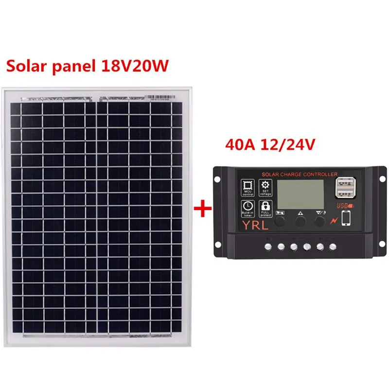 Черные 18V20W солнечные панели+ 12 V/24 V Солнечный контроллер с интерфейсом Usb источник питания для путешествий