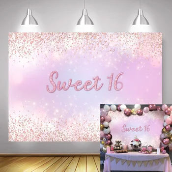 

Girl's Sweet 16 Birthday Party Backdrop Decoration Gliiter Rose Gold Baby Pink Dreamy Birthday Photo Background Photography