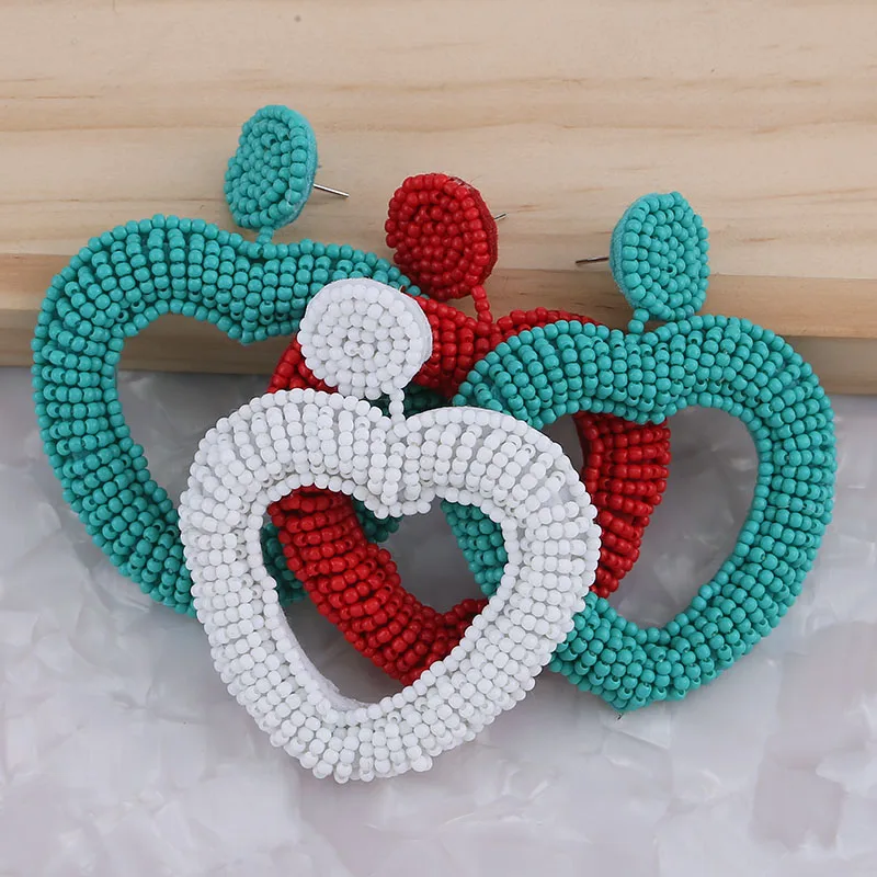 Sehuoran 2019 New Design Oorbellen Boho Simple Handmade Heart Crystal Beads Earrings Statement Wedding Bridal Fashion Jewelry  (2)