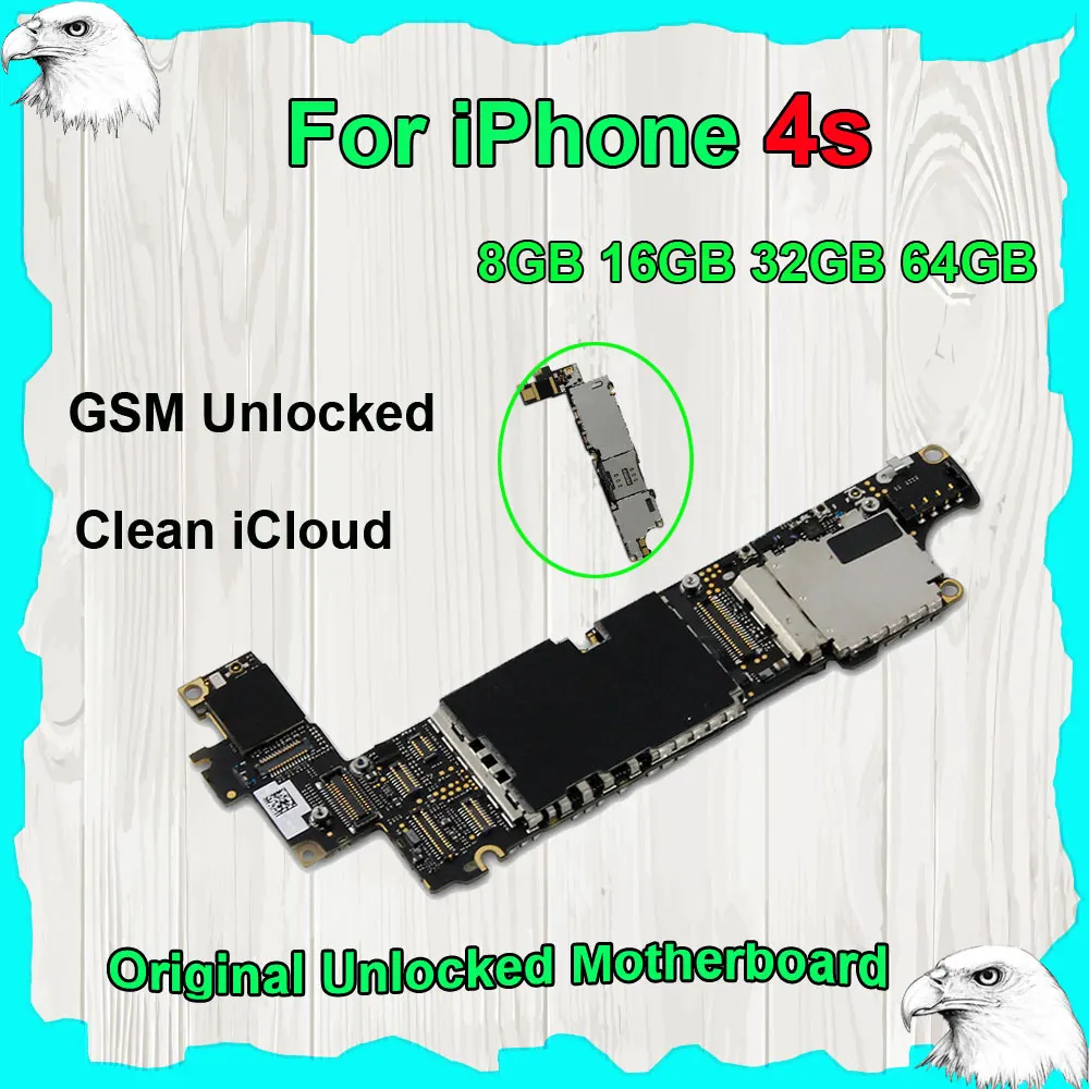 

For iPhone 4S Original Motherboard Mainboard Logic Board GSM Worldwide Factory iCloud Unlocked 8GB 16GB 32GB 64GB w/ Full chips