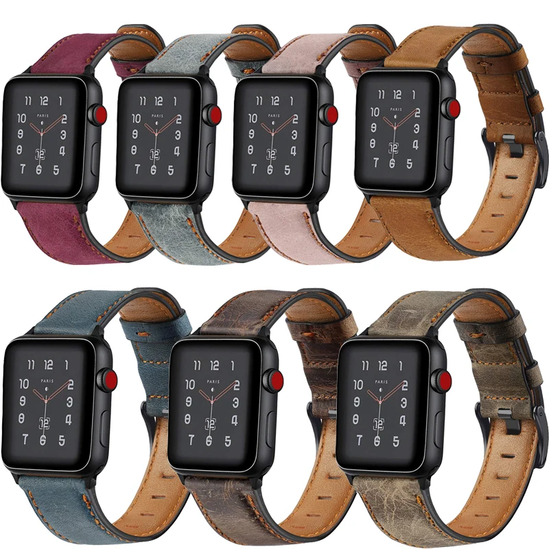 

Ремешок из натуральной кожи в стиле ретро для Apple Watch band 44 мм 40 мм 42 мм 38 мм, браслет для iwatch pulseira 6/5/4/3/2/SE/1, аксессуары для наручных часов