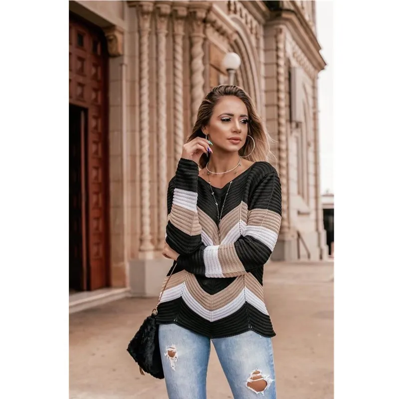 Autumn And Winter Sweater New 2021 Ladies Casual Wave-shaped Contrast Color Knitted Sweater Ropa Mujer Invierno 2021 turtleneck