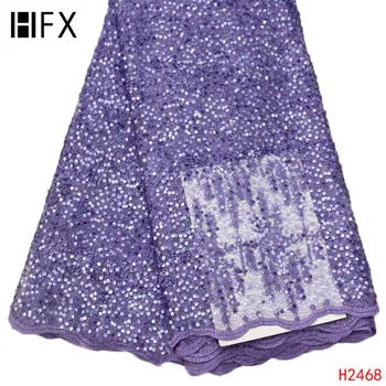 

HFX Nigerian Embroidery Lace Fabric net Lace Dress purple Full Sequin Dresses french African Lace fabric free shipping H2468