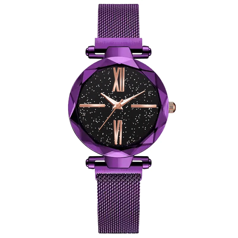 Популярные женские часы модные элегантные магнитные пряжки таинственные Фиолетовые женские наручные часы звездное небо римские цифровые часы - Цвет: Фиолетовый