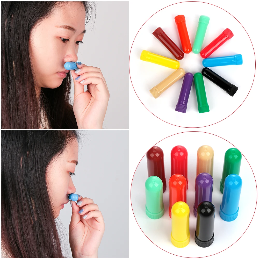 

6/12PCS 12 Colors Environmental Protection PP Material Empty Nasal Inhaler Tubes Diffuser Container+Replacement Wicks Sticks