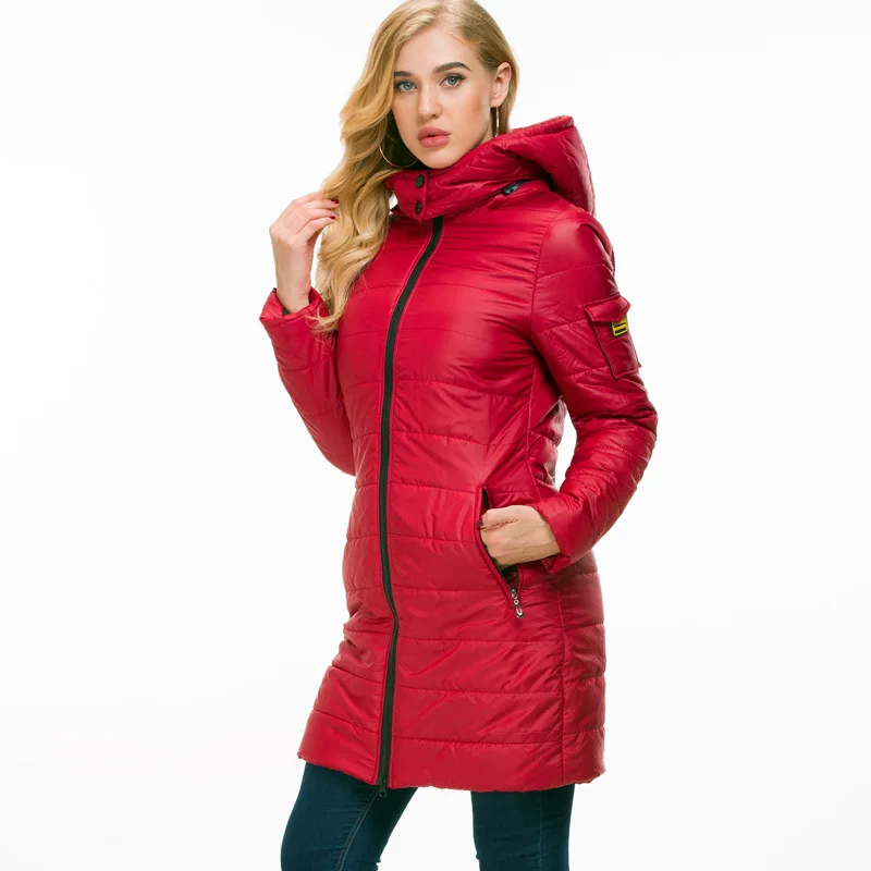 

2019 Autumn And Winter New Style WOMEN'S Dress Hooded Fashion Women's Slim Fit Cotton Coat Red Cotton-padded Jacket Coat Warm