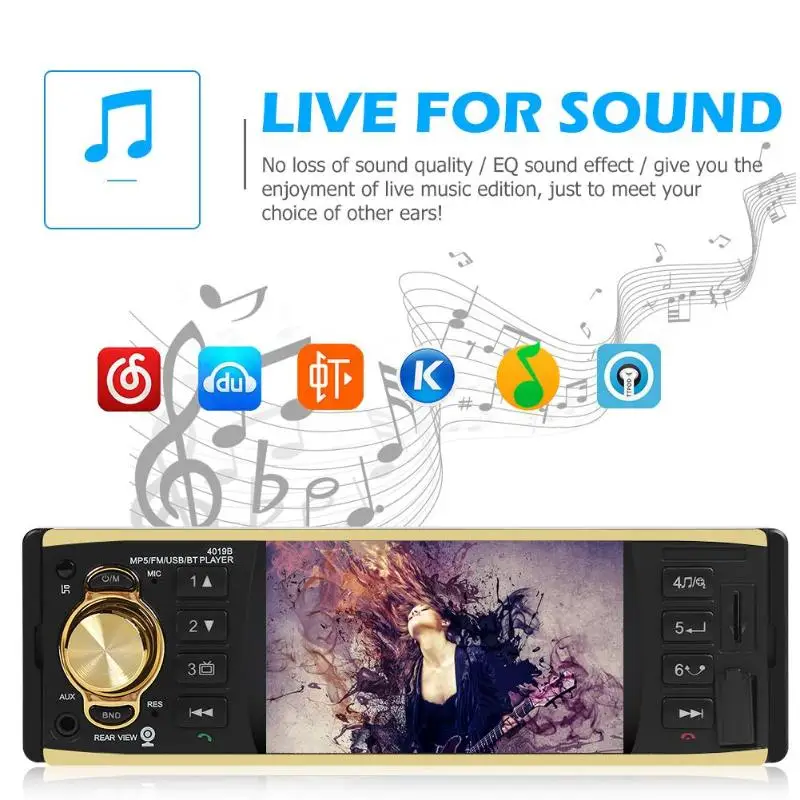 4'' TFT Screen 4019B 1 Din Car Radio Audio Stereo MP3 Car Audio Player Bluetooth Support Rearview Camera Remote Control USB FM