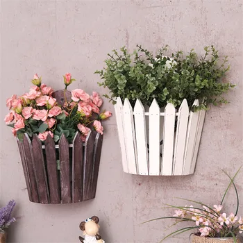 

Wood Fence Rustic Flowerpot Artificial Flowers Pots Garden Planters Supplies for Home Garden Wedding Decoration