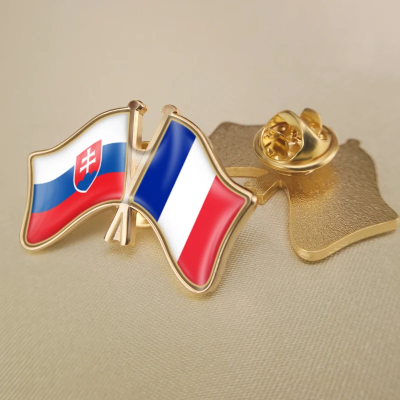 

Slovakia and France Crossed Double Friendship Flags Lapel Pins Brooch Badges