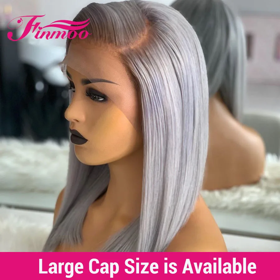 Grey Color 13x6 Transparent Lace front Human Hair Bob Wigs Straight Peruvian Remy Hair Lace Wig Pre Plucked For Black Women 180