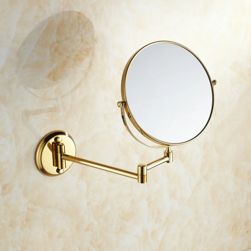 Double Side Bathroom Folding Brass Shave Makeup Mirror Gold Plated Wall