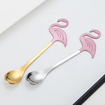 

1 Pcs Creative Cartoon Stainless Steel Stirring Coffee Spoon Flamingo Couple Spoon Kitchen Accessories Cute Ice Dessert Spoon