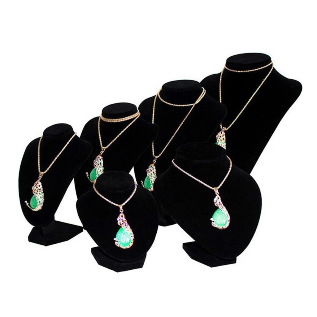 Black Velvet Wooden Necklace Display Bust Stand Mannequin Jewelry Holder for Necklaces Chain Choker Pendant Jewelry Packaging