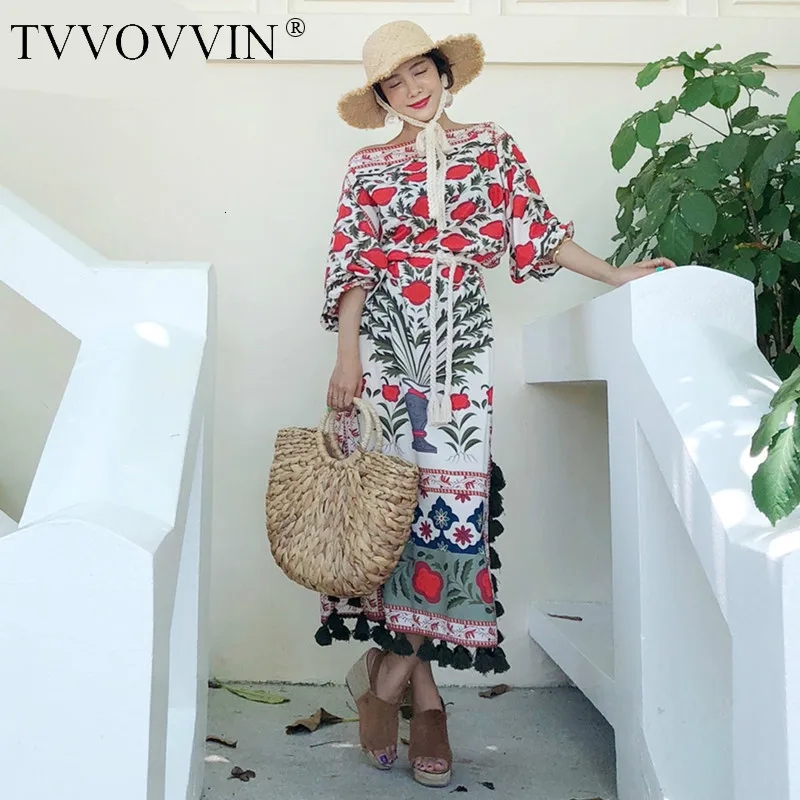 TVVOVVIN летнее Новое модное свободное повседневное женское платье с кисточками и коротким рукавом V052
