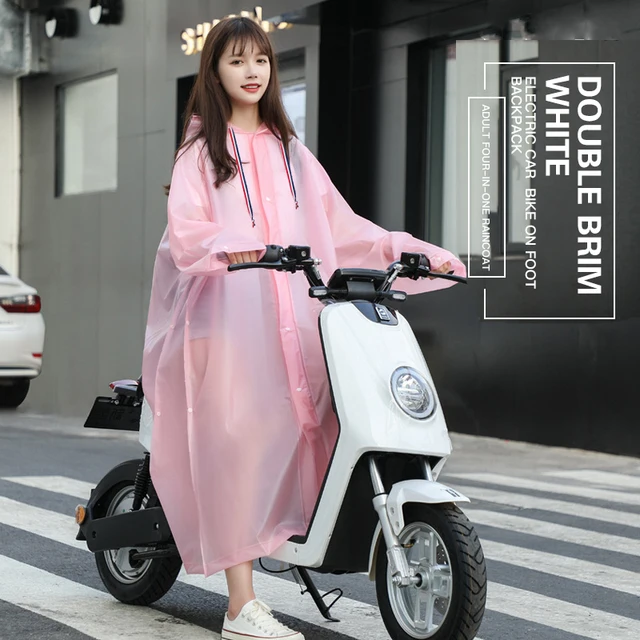 Motorcycle Raincoat Men's Raincoat Women's Raincoat Long Full-body Double Brim Rainproof Raincoat Electric Bike Riding Raincoat pink