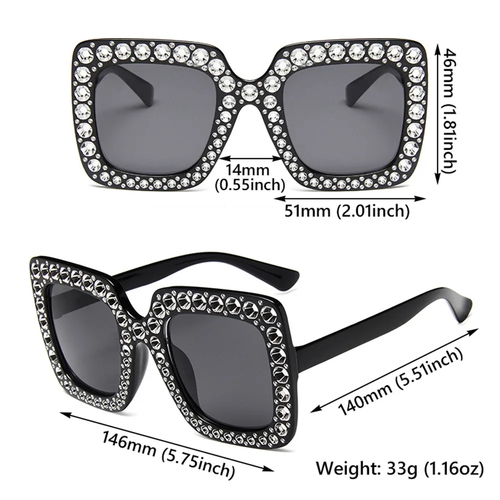 Opulent Crystal-Embellished Oversized Square Sunglasses