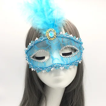 

New Party Catwalk Makeup Dance Half-faced Lace Sexy Transparent Masks Halloween Feather Red Pink Mask