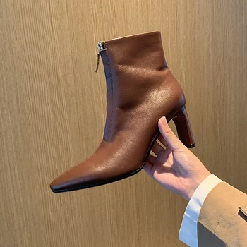 

Winter Autumn Genuine Leather Ladies Ankle Boots Zipper high Heels boots woman Newest Party Wedding Shoes Woman