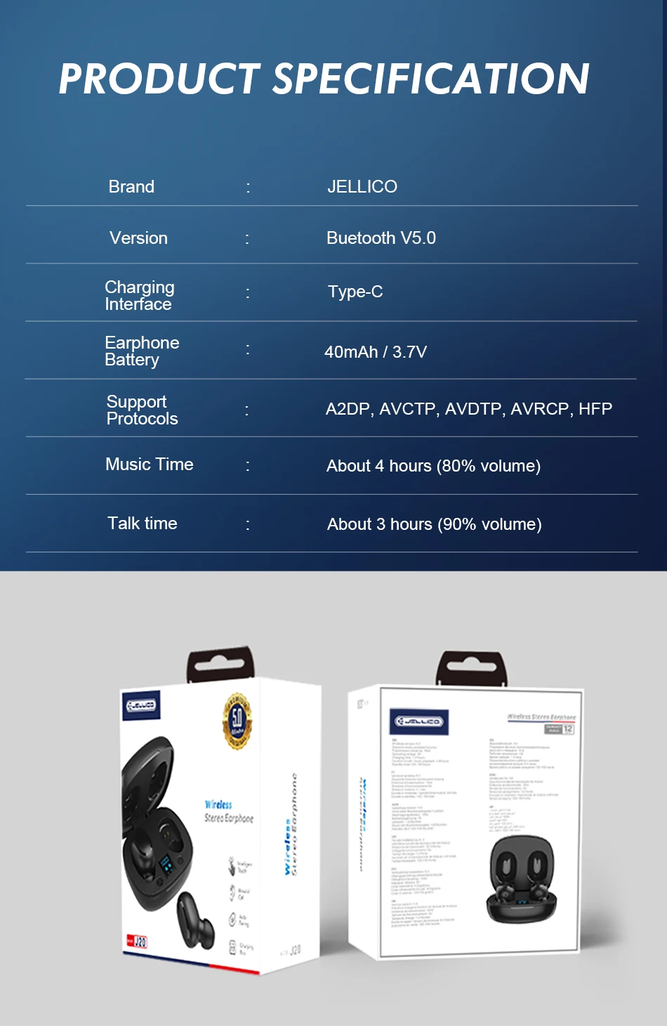 Jellico TWS, беспроводные наушники, Bluetooth 5,0, наушники с сенсорным управлением, наушники 9D, стерео, музыкальный телефон, гарнитура для спортивных игр