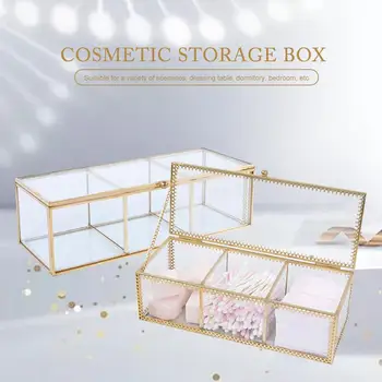 

European Minimalist Glass Beauty Cosmetic Storage Case With Lid Dust-proof Makeup Tools Desktop Container For Dormitory Bedroom
