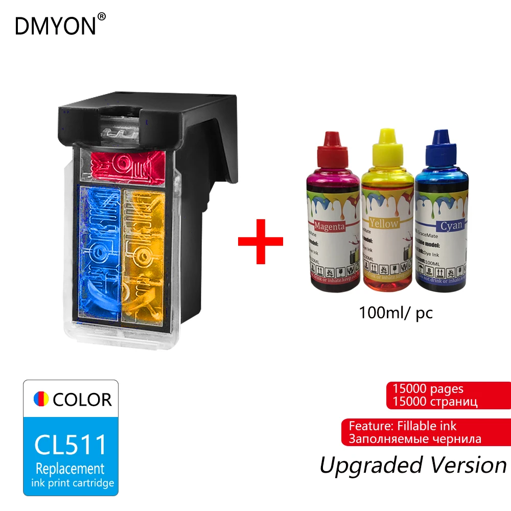 DMYON PG510 CL511 сменный картридж для принтера для Canon 510 511 XL для MP240 MP250 MP260 MP280 MP480 MP490 IP2700 MP499 принтер - Цвет: Tri-color