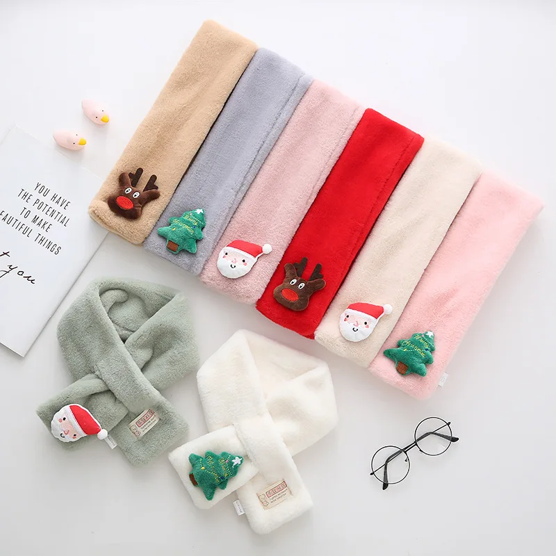 Зимний Детский Рождественский шарф, шарф с меховым воротником для маленьких мальчиков и девочек, теплые рождественские аксессуары, подарок