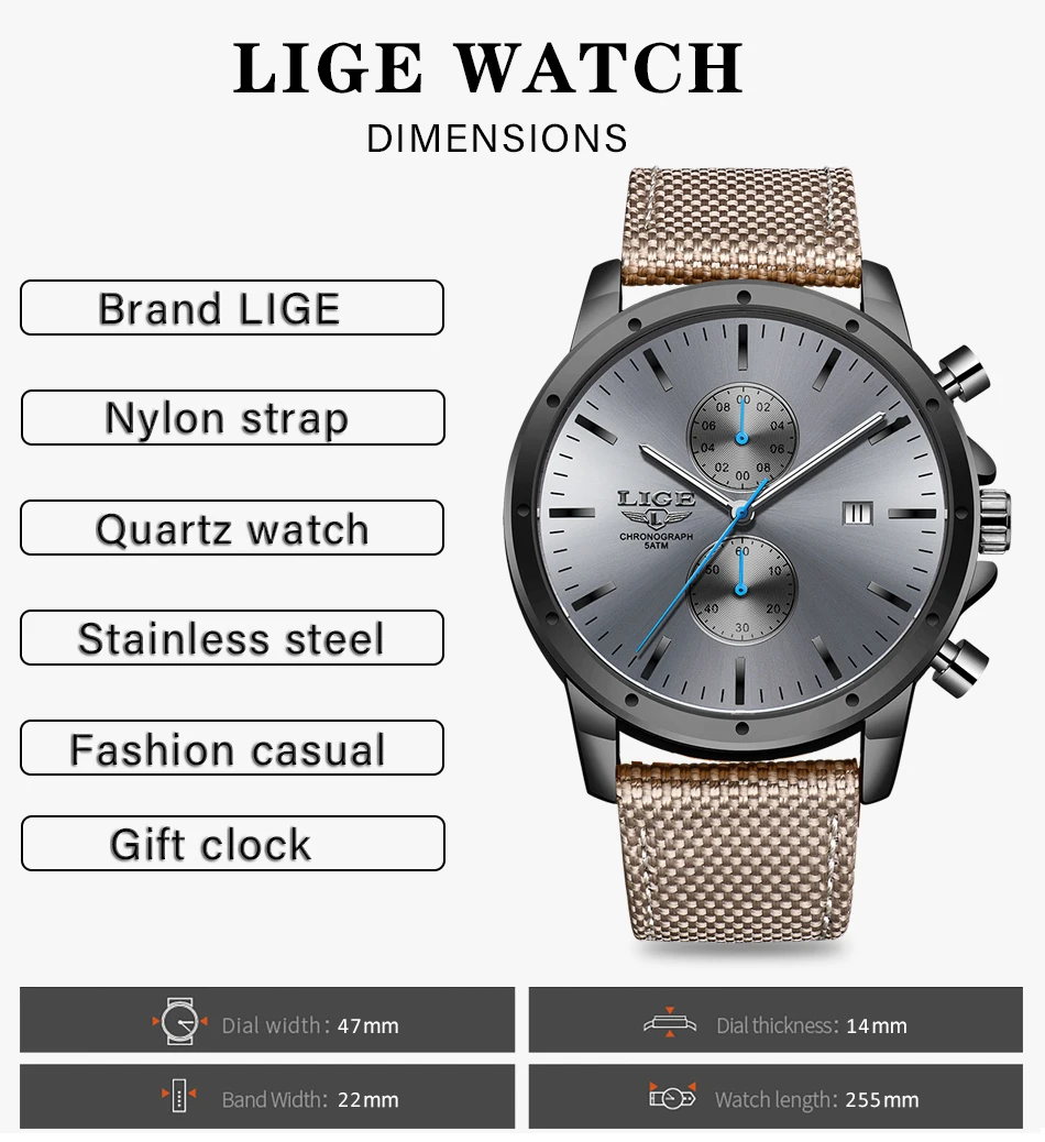 Новые мужские часы LIGE брендовые модные спортивные кварцевые часы мужские s водонепроницаемые часы с хронографом военные часы Relogio Masculino