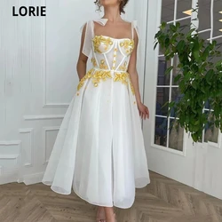 LORIE Lace Appliques Short Prom Dresses Straps A Line Ankle Length Evening Dress Party Dresses Custom Made Robes De Cocktail