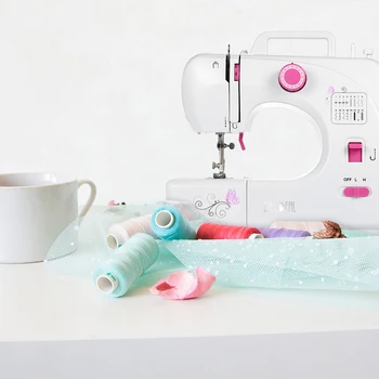 

New Decdeal Electric Sewing Machine Household Double Thread Adjustable Speed Replaceable Foot Sewing Machine with Pedal LED Ligh