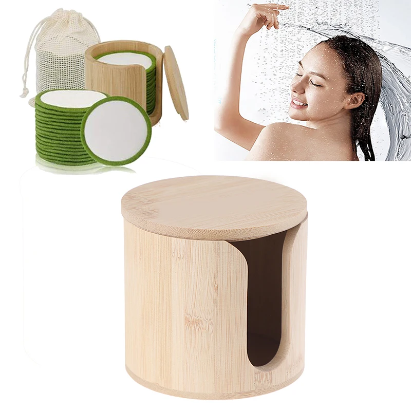 Storage Box For Makeup Remover Cotton Pads Round Container Cosmetic Pad Organizer Wood | Красота и здоровье