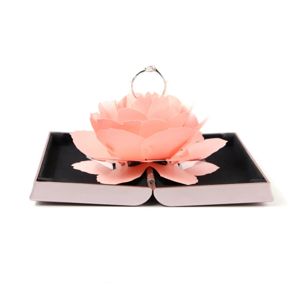 

Gift Rose Ring Box Case Bump Holder Proposal Portable Display Lightweight Engagement Wedding Embossing Paper Flick Open