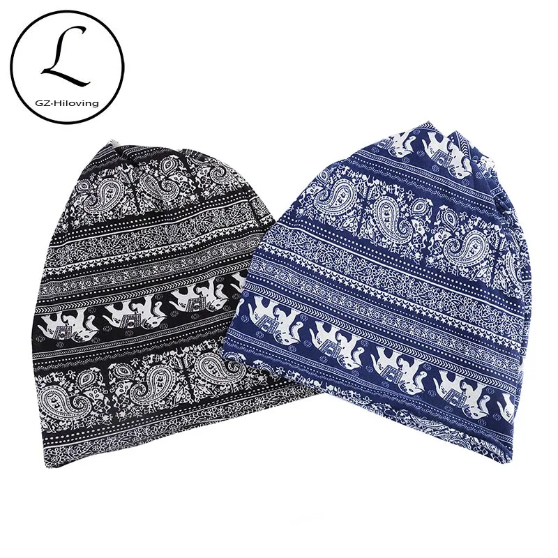 

Vintage Women Slouchy Cotton Strips Beanies Hat 2020 Spring Autumn Female Soft Scarf Thin Black Animal Print Hat Oversize Bonnet