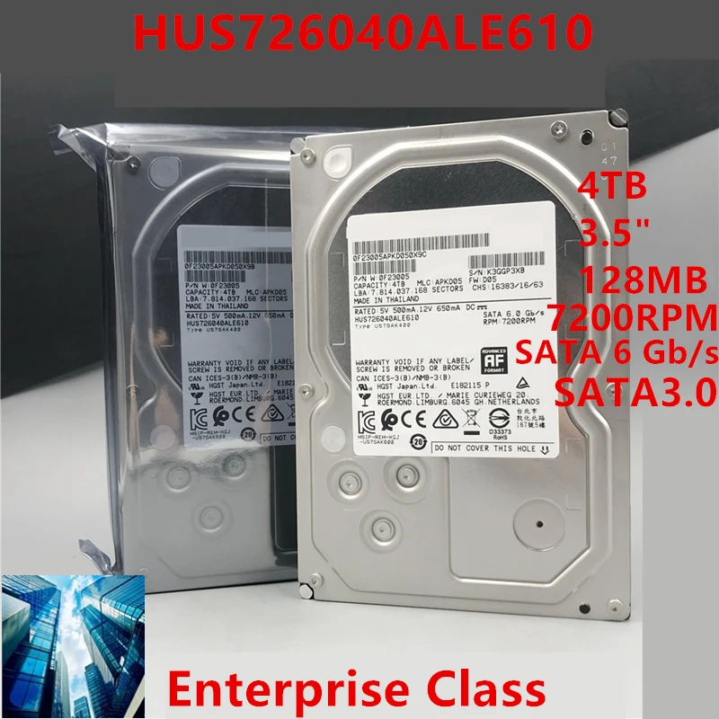 

New Original HDD For Hgst 4TB 3.5" 7K6 SATA 6 Gb/s 128MB 7.2K For Internal HDD For Enterprise Class HDD For HUS726040ALE610