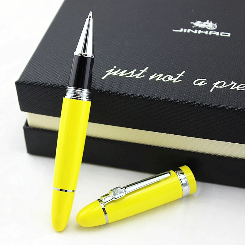 Jinhao 159 럭셔리 노란색과 은색 클립 볼펜 벨벳 가방 무료 배송 롤러 볼 펜