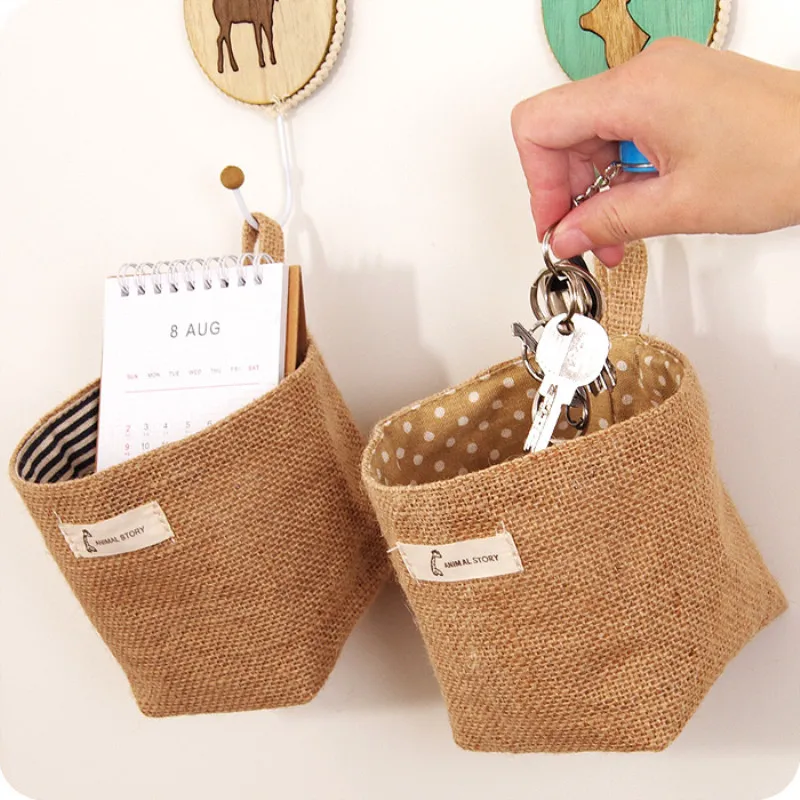6 Цвет подвесная сумка для хранения Корзина Zakka хлопок и лен настольная сумка для хранения мини тканевый цветочный горшок мешки мусора корзина для хранения