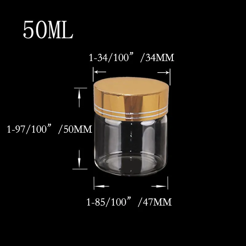6 шт., 50 мл, 80 мл, 100 мл, 150 мл, стеклянные бутылки с золотыми серебряные гвоздики, крышка для пищевых продуктов, высококачественные бутылки, банки для хранения, подарочные изделия - Цвет: 50ml-with-gold-cap