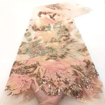 

Latest Nigerian African Lace 2020 Bridal Lace Fabric High Quality Mesh Sequins Lace Fabric For Wedding Party 5 yards