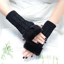 High Quality Autumn Winter Solid Color Students Write Keep Warm Knitting Lady Fingerless Protection Hand Hair Mouth Hemp Gloves
